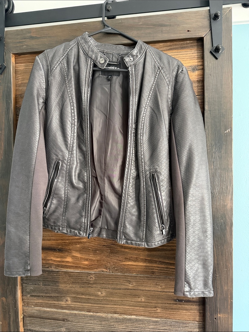 Express Faux Leather Moto Jacket - grey